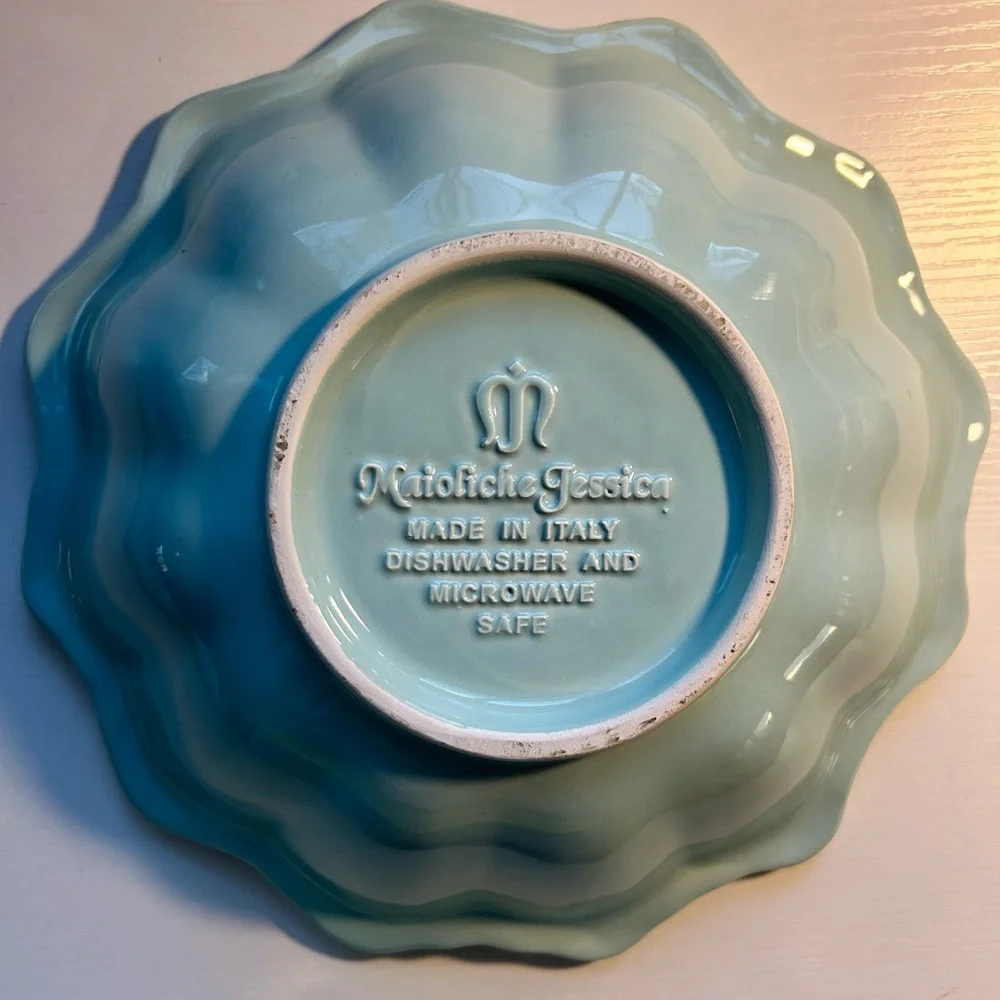 Maioliche Jessica Blue‎ Ceramic Serving Bowl 10” Scalloped Italy Vintage NWT